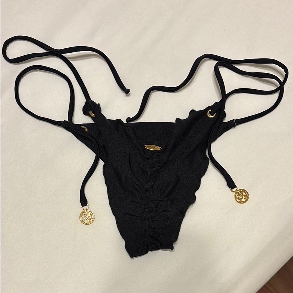 Luli Fama Black Mambo Seamless Ruched Back Brazilian Tie Side Bottom